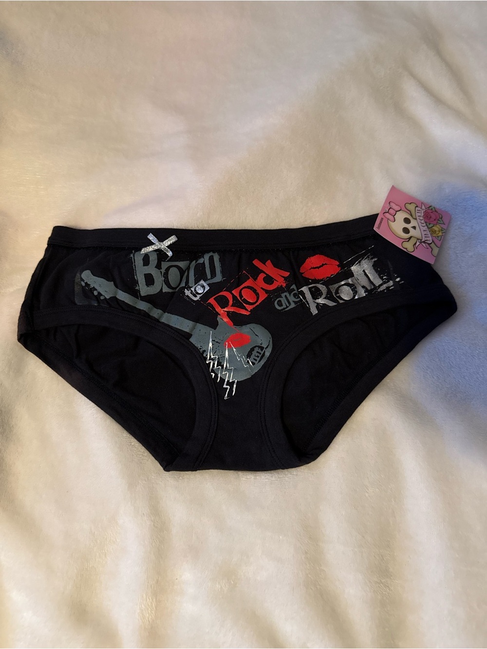 Pink Cookie Black Rock & Roll Graphic Hipster Panties with Red Accent